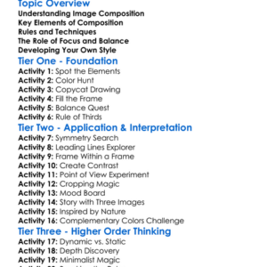Image Composition Worksheet Activity Booklet