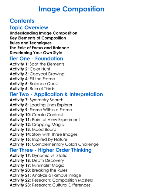 Image Composition Worksheet Activity Booklet