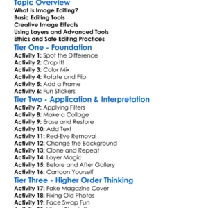 Image Editing Techniques Worksheet Activity Booklet