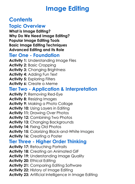 Image Editing Worksheet Activity Booklet