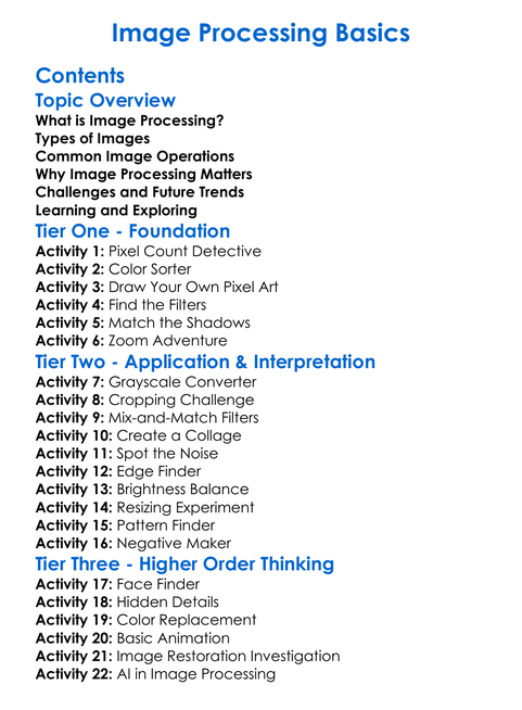Image Processing Basics Worksheet Activity Booklet