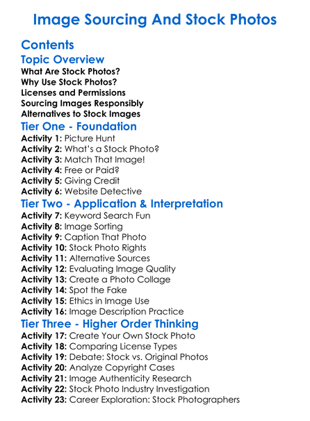 Image Sourcing And Stock Photos Worksheet Activity Booklet