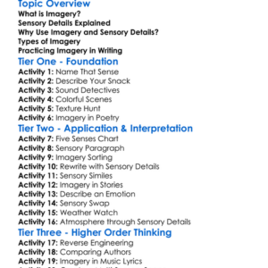 Imagery And Sensory Details Worksheet Activity Booklet