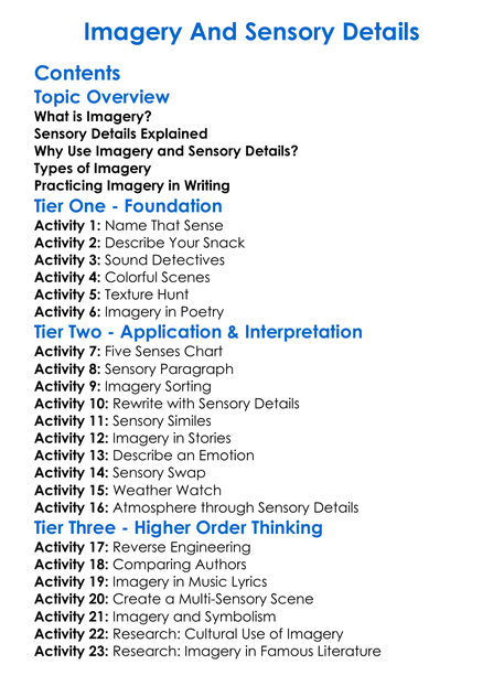 Imagery And Sensory Details Worksheet Activity Booklet