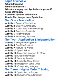 Imagery And Symbolism Worksheet Activity Booklet