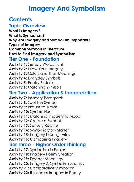 Imagery And Symbolism Worksheet Activity Booklet