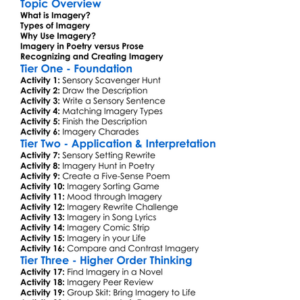Imagery In Literature Worksheet Activity Booklet