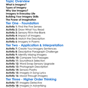 Imagery Worksheet Activity Booklet
