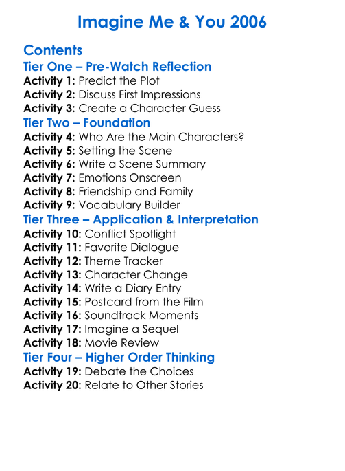 Imagine Me You 2006 Worksheet Activity Booklet
