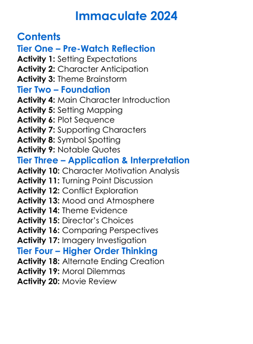 Immaculate 2024 Worksheet Activity Booklet