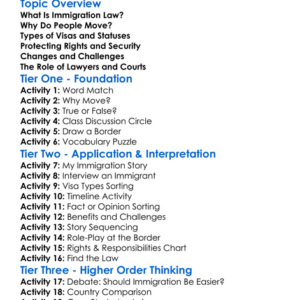 Immigration Law Worksheet Activity Booklet