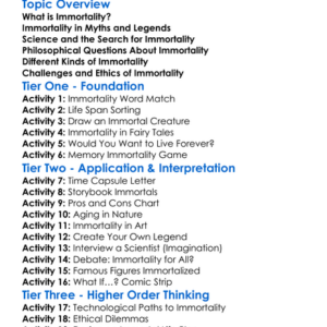 Immortality Worksheet Activity Booklet