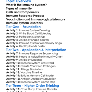 Immune Response Mechanisms Worksheet Activity Booklet