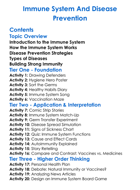 Immune System And Disease Prevention Worksheet Activity Booklet
