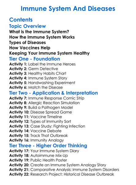 Immune System And Diseases Worksheet Activity Booklet