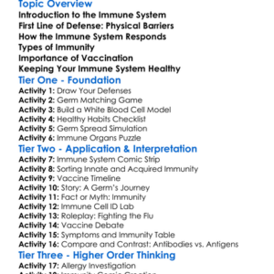 Immune System And Immunity Worksheet Activity Booklet