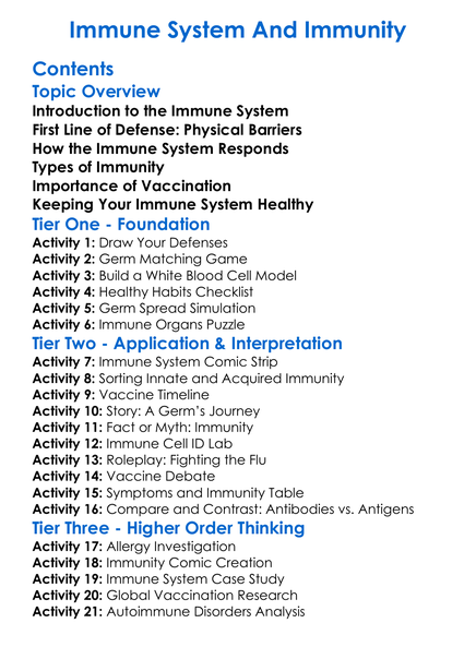 Immune System And Immunity Worksheet Activity Booklet