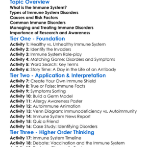 Immune System Disorders Worksheet Activity Booklet