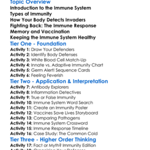 Immune System Responses Worksheet Activity Booklet