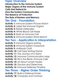 Immune System Structure Worksheet Activity Booklet