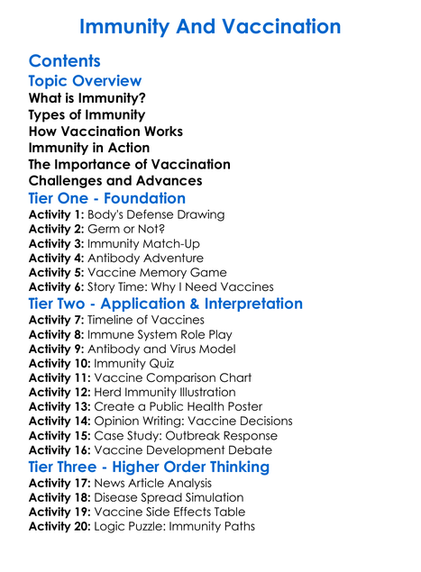 Immunity And Vaccination Worksheet Activity Booklet