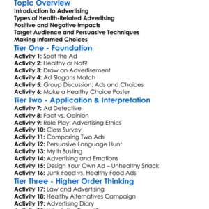 Impact Of Advertising On Health Worksheet Activity Booklet