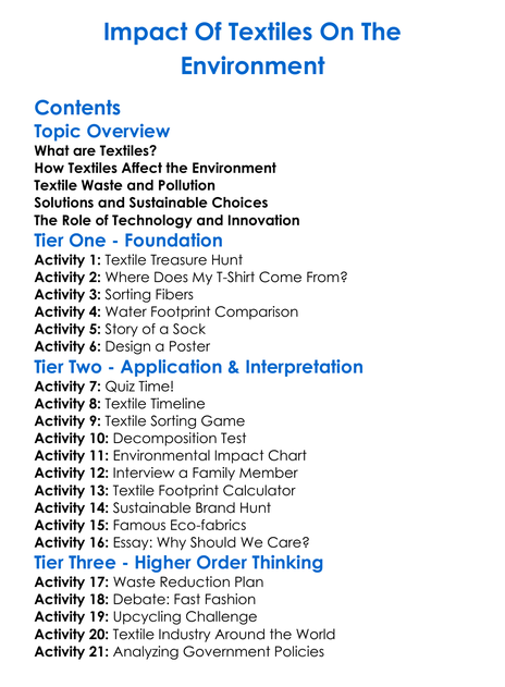 Impact Of Textiles On The Environment Worksheet Activity Booklet