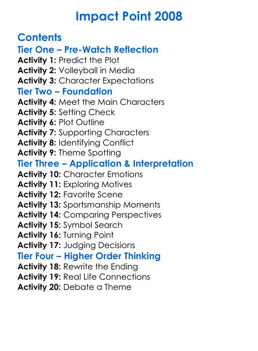 Impact Point 2008 Worksheet Activity Booklet
