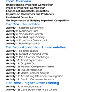 Imperfect Competition Worksheet Activity Booklet
