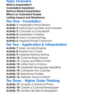 Imperialism And Colonialism Worksheet Activity Booklet