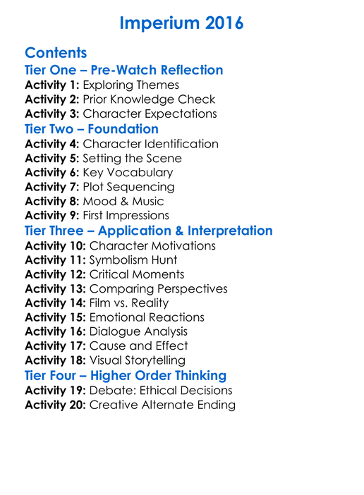 Imperium 2016 Worksheet Activity Booklet