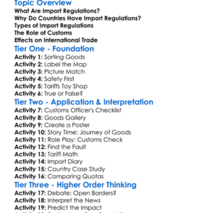Import Regulations Worksheet Activity Booklet