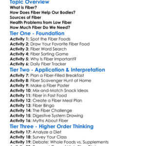 Importance Of Fiber Worksheet Activity Booklet