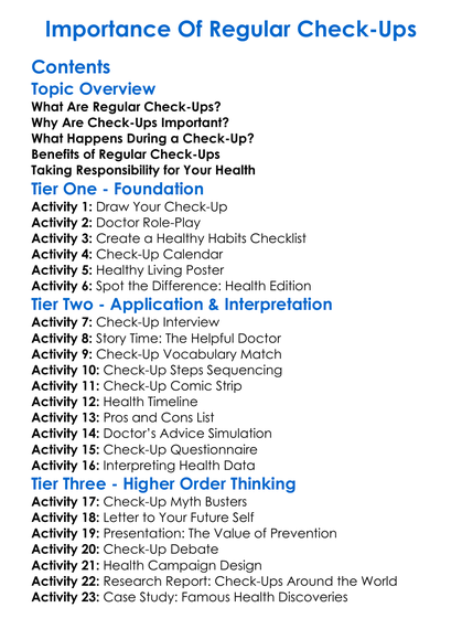 Importance Of Regular Check-Ups Worksheet Activity Booklet