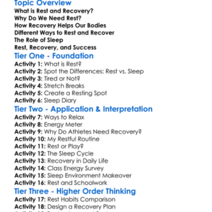 Importance Of Rest And Recovery Worksheet Activity Booklet