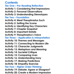 Impressions Of Theophrastus Such George Eliot Worksheet Activity Booklet