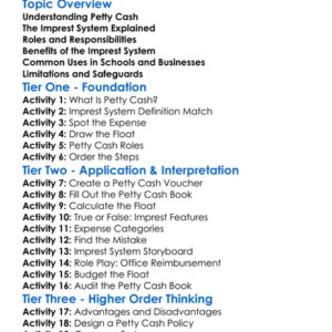 Imprest System Of Petty Cash Worksheet Activity Booklet