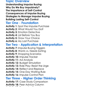 Impulse Buying And Self-Control Worksheet Activity Booklet