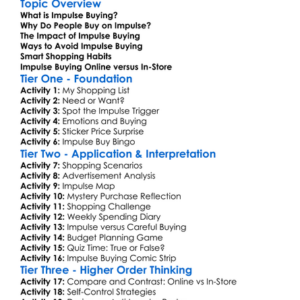 Impulse Buying Worksheet Activity Booklet