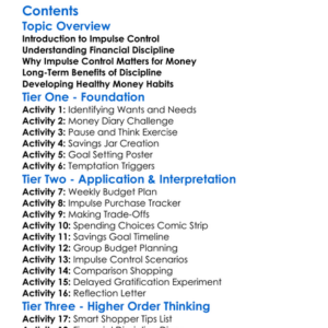Impulse Control And Financial Discipline Worksheet Activity Booklet