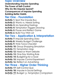Impulse Spending And Self-Control Worksheet Activity Booklet