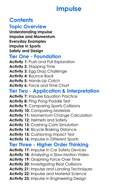 Impulse Worksheet Activity Booklet