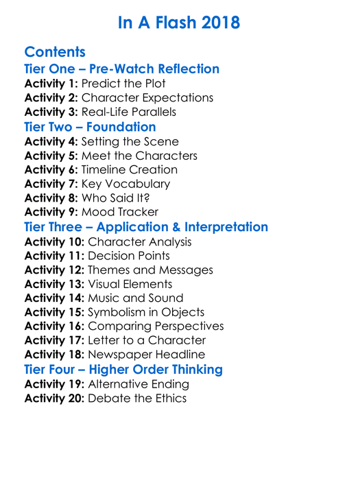 In A Flash 2018 Worksheet Activity Booklet