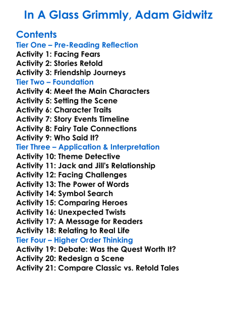 In A Glass Grimmly Adam Gidwitz Worksheet Activity Booklet