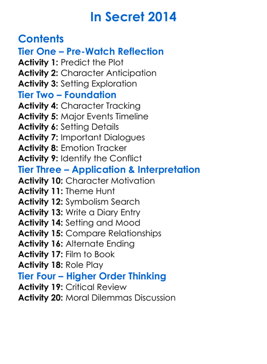 In Secret 2014 Worksheet Activity Booklet