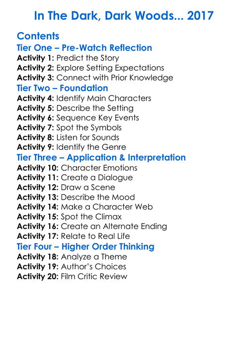 In The Dark Dark Woods 2017 Worksheet Activity Booklet