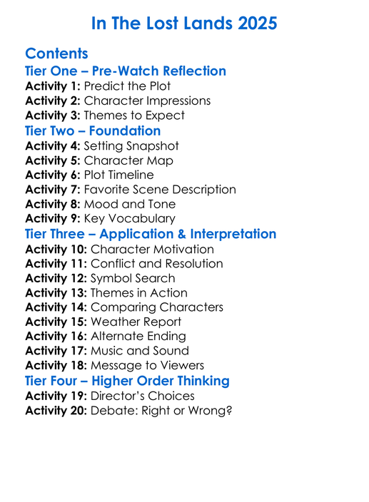 In The Lost Lands 2025 Worksheet Activity Booklet