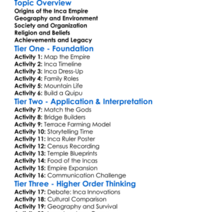 Inca Empire Foundations Worksheet Activity Booklet
