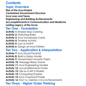 Inca Empire Government And Accomplishments Worksheet Activity Booklet