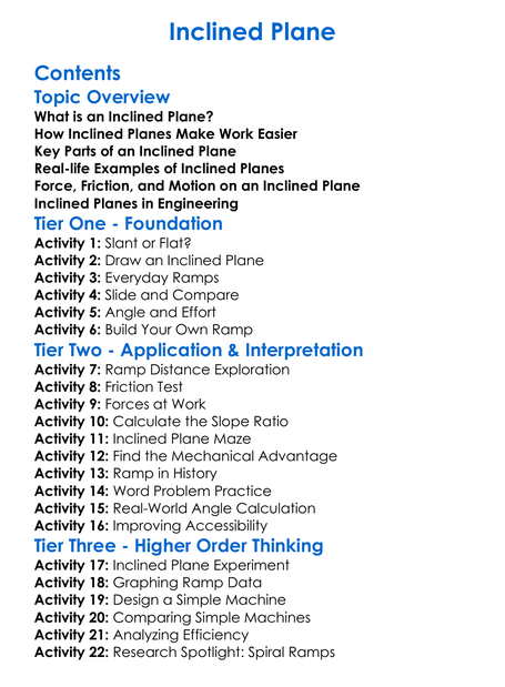 Inclined Plane Worksheet Activity Booklet